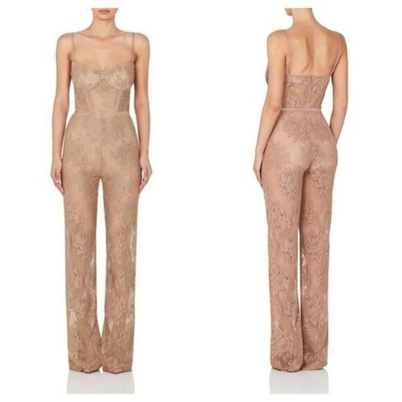 Tan Corset Lace Jumpsuit - Picture 3 of 12
